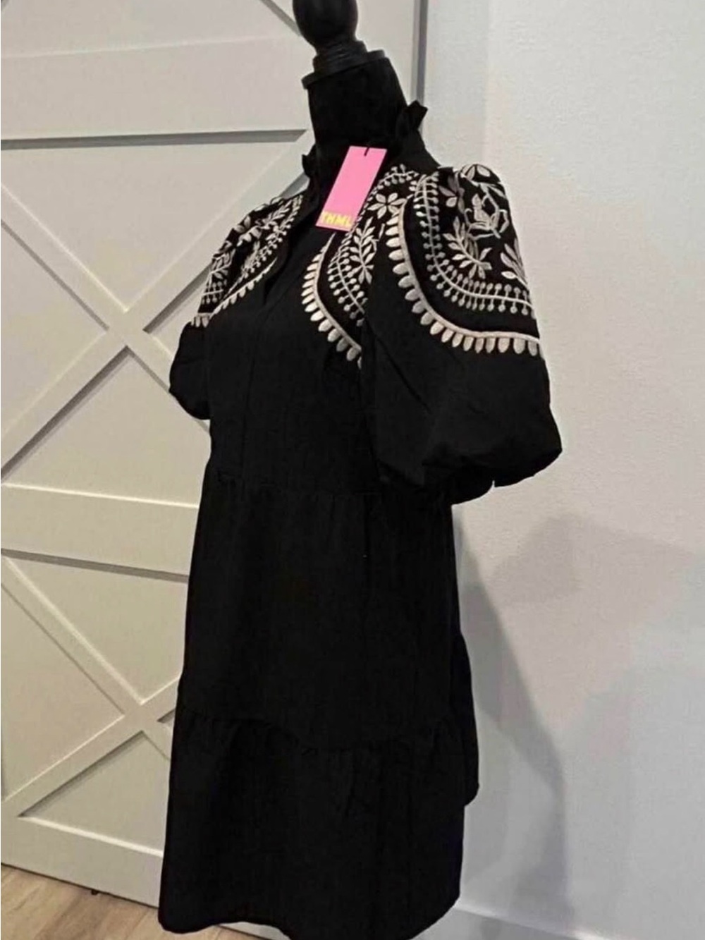NWT THML Black Embroidered Tiered Dress - Size S - Picture 2 of 3